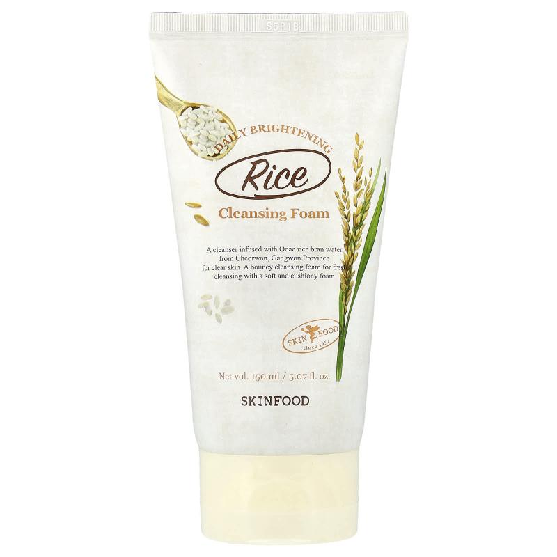SKINFOOD, رغوة منظفة لتفتيح البشرة يوميًا من الأرز، 5.07 أونصة سائلة (150 مل)