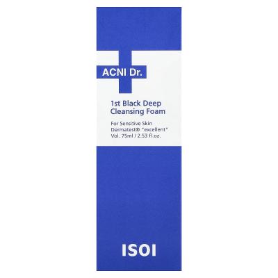 Isoi, رغوة التنظيف العميق ACNI Dr. 1st Black، للبشرة الحساسة، 2.53 أونصة سائلة (75 مل)