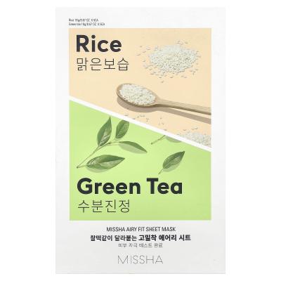 Missha, قناع Airy Fit Beauty Sheet، الأرز والشاي الأخضر، 10 ورقات، 0.67 أونصة (19 جم) لكل واحدة