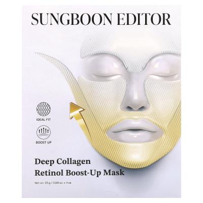 Sungboon Editor, قناع الجمال المعزز بالريتينول والكولاجين العميق، 4 ورقات، 0.88 أونصة (25 جم) لكل واحدة