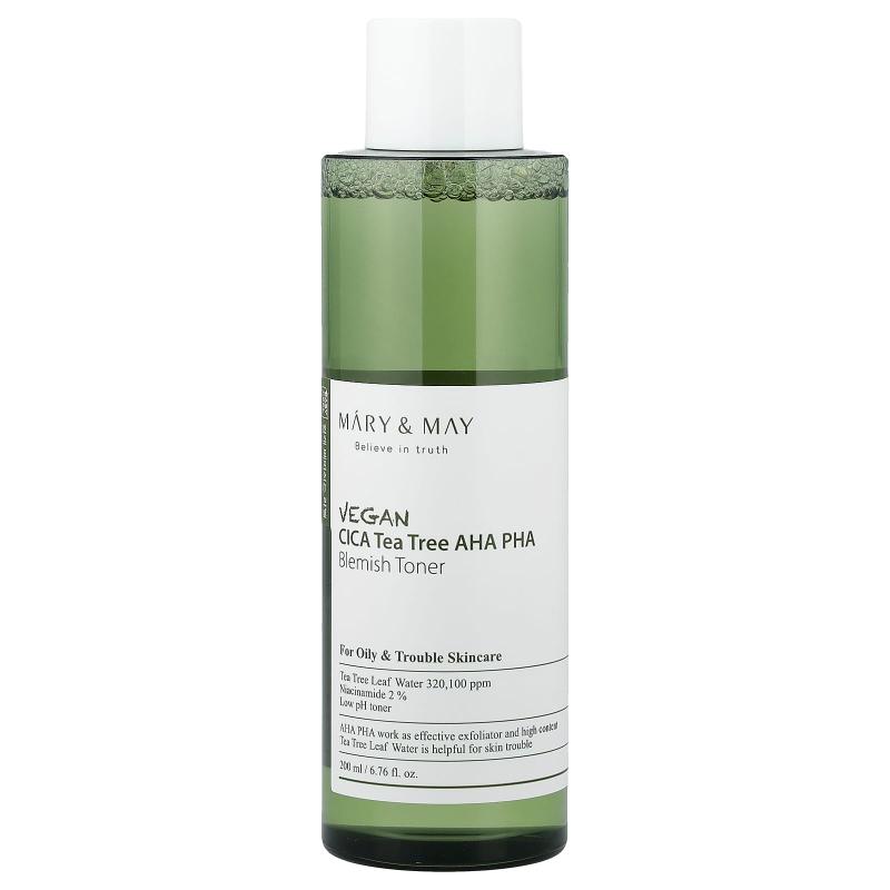 Mary & May, Vegan CICA Tea Tree AHA PHA Blemish Toner, 6.76 fl oz (200 ml)