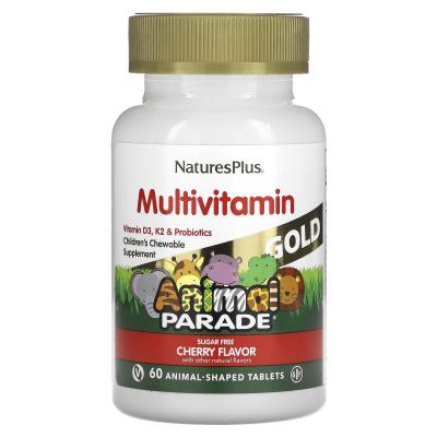 NaturesPlus, Animal Parade Gold، مكمل فيتامينات متعدد قابل للمضغ للأطفال، الكرز، 60 قرصًا على شكل حيوان