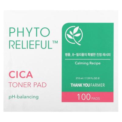 Thanks You Farmer, Phyto Relieful، وسادة تونر Cica، 100 ضمادة، 7.39 أونصة سائلة (210 مل)