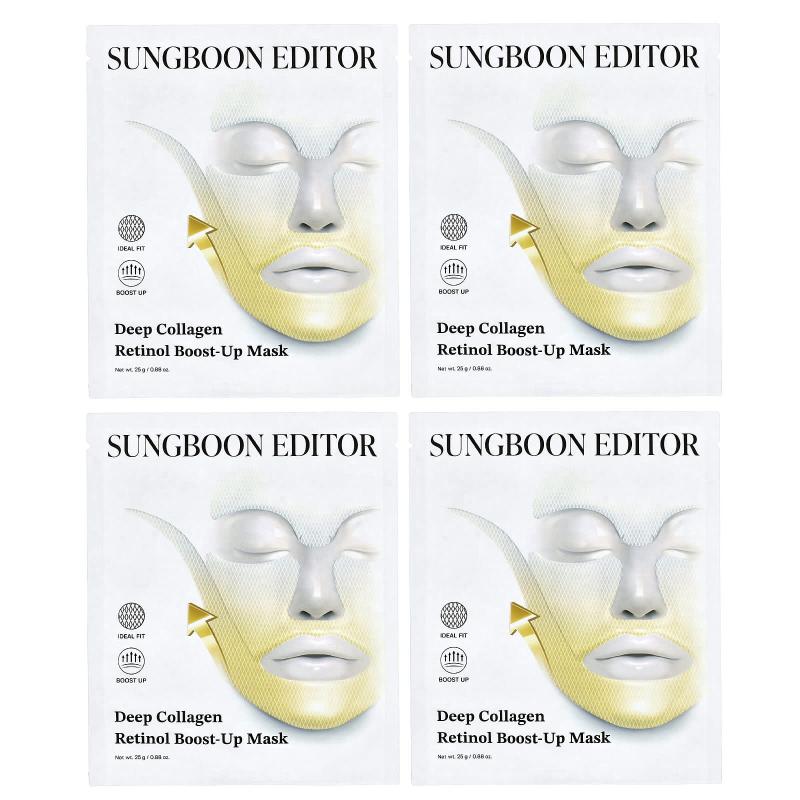 Sungboon Editor, قناع الجمال المعزز بالريتينول والكولاجين العميق، 4 ورقات، 0.88 أونصة (25 جم) لكل واحدة