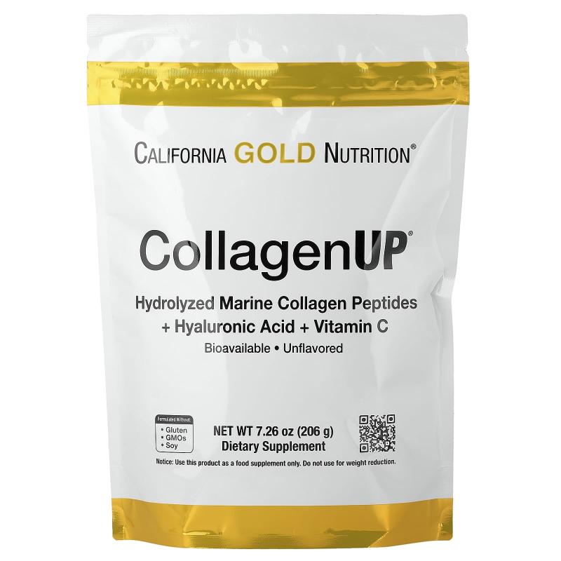 California Gold Nutrition, CollagenUP®، ببتيدات الكولاجين البحري المتحللة مع حمض الهيالورونيك وفيتامين C، بدون نكهة، 7.26 أونصة (206 جم)