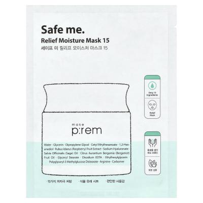 make p:rem, Safe Me، قناع التجميل المرطب والمريح 15، ورقة واحدة، 0.84 أونصة سائلة (25 مل)