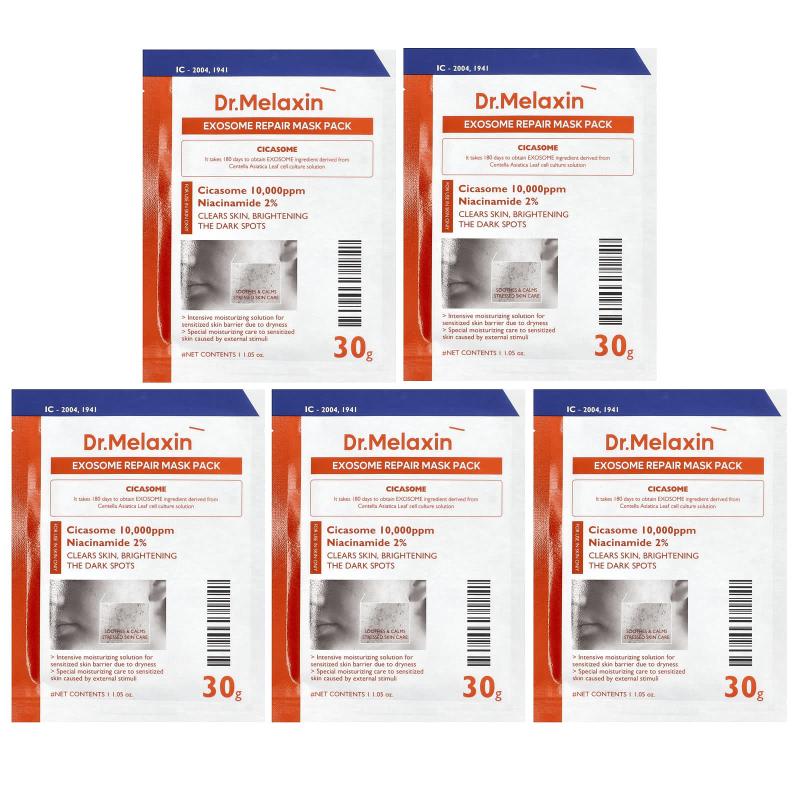Dr.Melaxin, مجموعة قناع التجميل Exosome Repair، 5 ورقات، 1.05 أونصة (30 جم) لكل واحدة