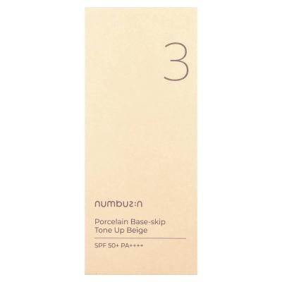 Numbuzin, قاعدة بورسلين رقم 3، لون بيج، عامل حماية من الشمس 50+ PA++++، 1.69 أونصة سائلة (50 مل)