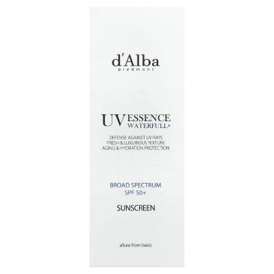 d'Alba, UV Essence Waterfull+ واقي الشمس، عامل حماية من الشمس 50+، 1.69 أونصة سائلة (50 مل)