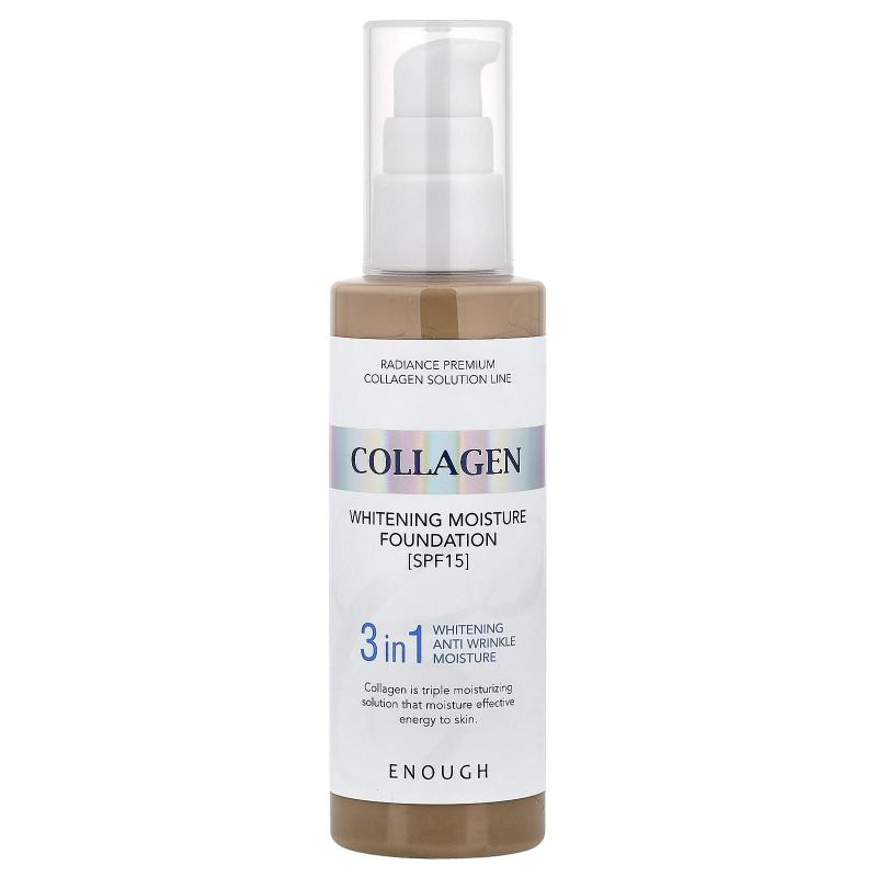 Enough, Collagen, Whitening Moisture Foundation, SPF 15, 21 Transparent Beige, 3.38 fl oz (100 ml)