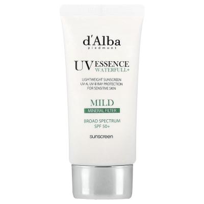 d'Alba, UV Essence Waterfull+ واقي الشمس، فلتر معدني، خفيف، عامل حماية من الشمس 50، 1.69 أونصة سائلة (50 مل)