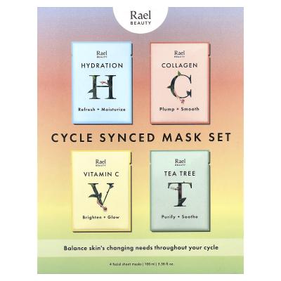 Rael, مجموعة أقنعة التجميل Cycle Synced، 4 ورقات، 0.84 أونصة سائلة (25 مل) لكل واحدة