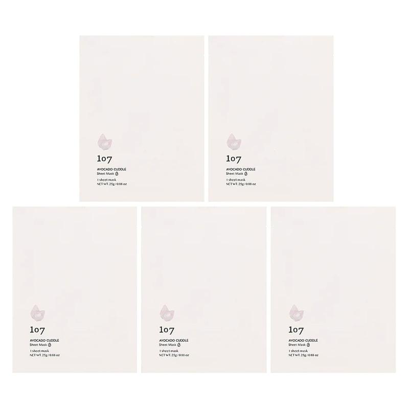 107 Beauty, Avocado Cuddle، أقنعة ورقية للتجميل، 5 ورقات، 0.88 أونصة (25 جم) لكل واحدة