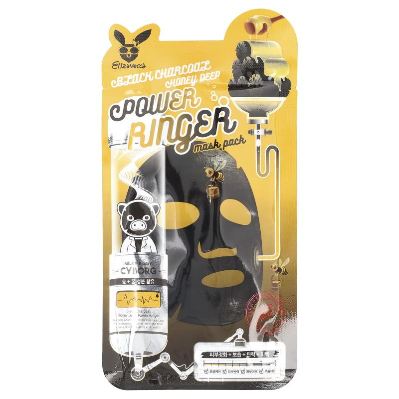 Elizavecca, Black Charcoal Honey Deep Power Ringer Beauty Mask Pack, 1 Sheet, 0.78 fl oz (23 ml)