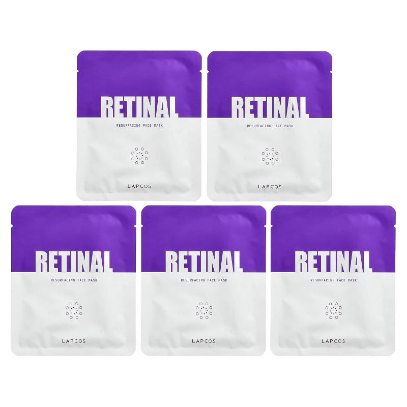 Lapcos, Retinal Resurfacing Face Beauty Mask, 5 Sheets, 1.05 oz (30 g) Each