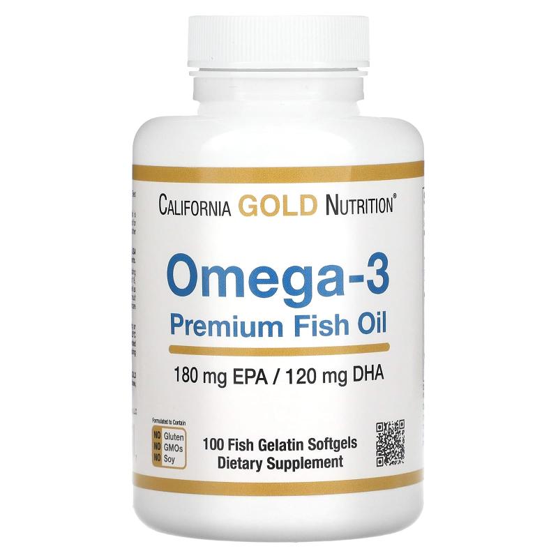 California Gold Nutrition, زيت السمك الفاخر أوميجا 3، 100 كبسولة هلامية من جيلاتين السمك (1100 مجم لكل كبسولة هلامية)