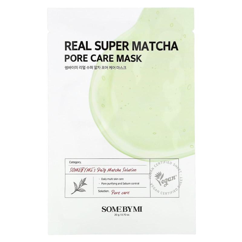 SOME BY MI, قناع التجميل Real Super Matcha للعناية بالمسام، ورقة واحدة، 0.7 أونصة (20 جم)