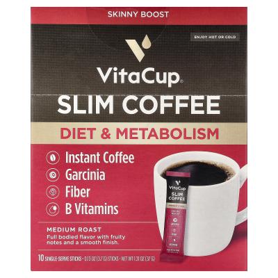 VitaCup, قهوة سريعة التحضير رفيعة، تحميص متوسط، 10 أعواد تقدم مرة واحدة، 0.13 أونصة (3.7 جم) لكل منها