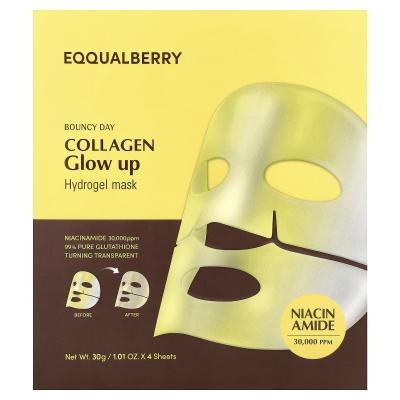 EQQUALBERRY, قناع التجميل بالكولاجين المتوهج والهيدروجيل، 4 أقنعة، 1.01 أونصة (30 جم) لكل واحدة