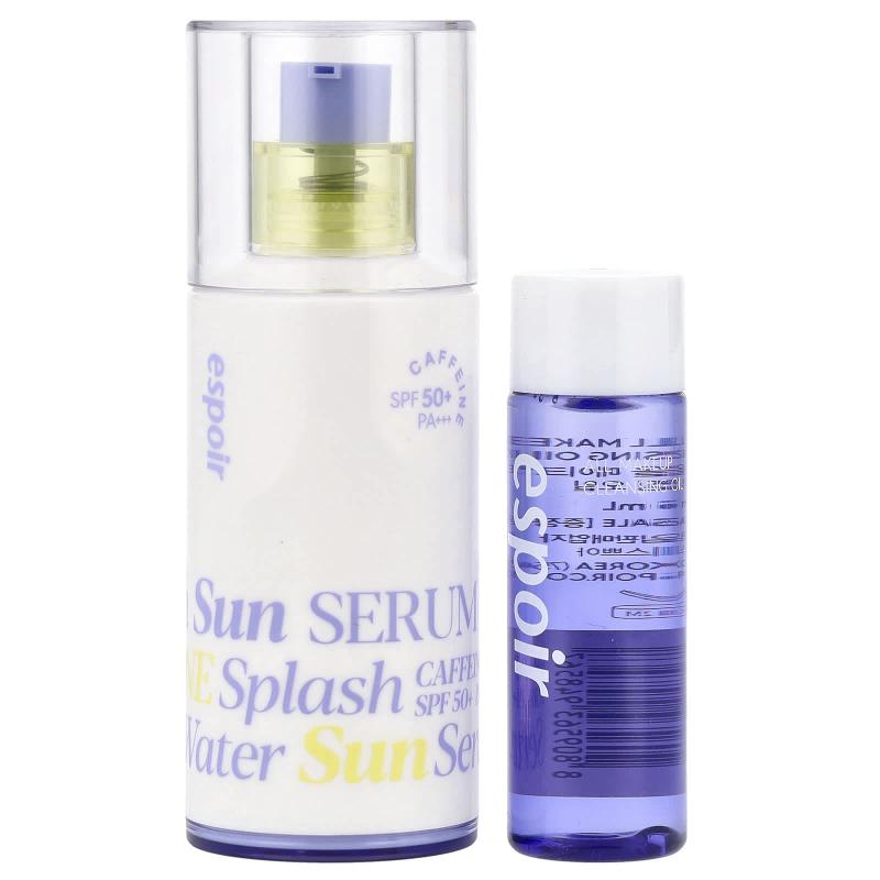 Espoir، Water Splash Sun Serum، عامل حماية من الشمس SPF 50+ PA+++ وزيت تنظيف جميع أنواع المكياج، مجموعة مكونة من قطعتين