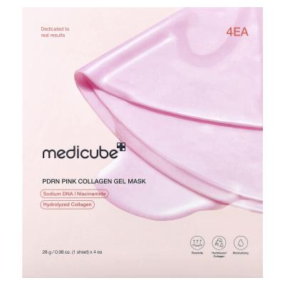 Medicube, قناع التجميل الجل بالكولاجين الوردي PDRN، 4 ورقات، 0.98 أونصة (28 جم) لكل واحدة
