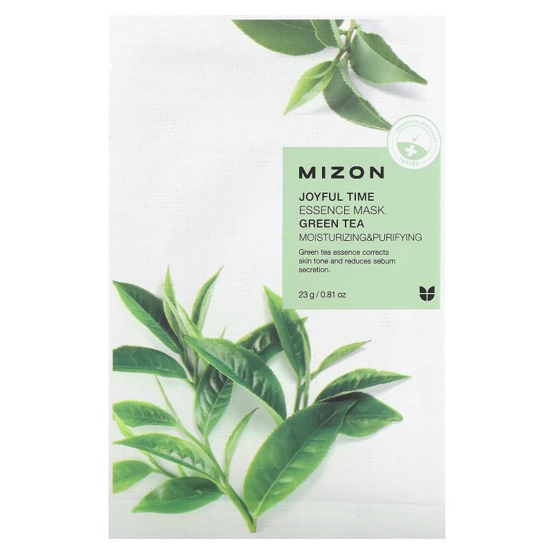 Mizon, Joyful Time Essence Beauty Mask، الشاي الأخضر، ورقة واحدة، 0.81 أونصة (23 جم)
